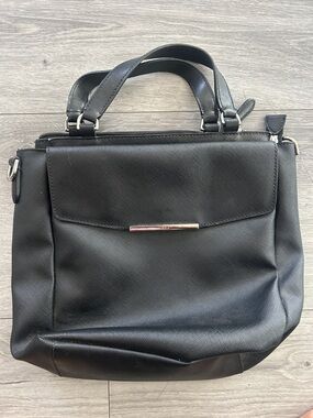 Tumi Black Saffiano Leather Crossbody Bag with Silver Hardware